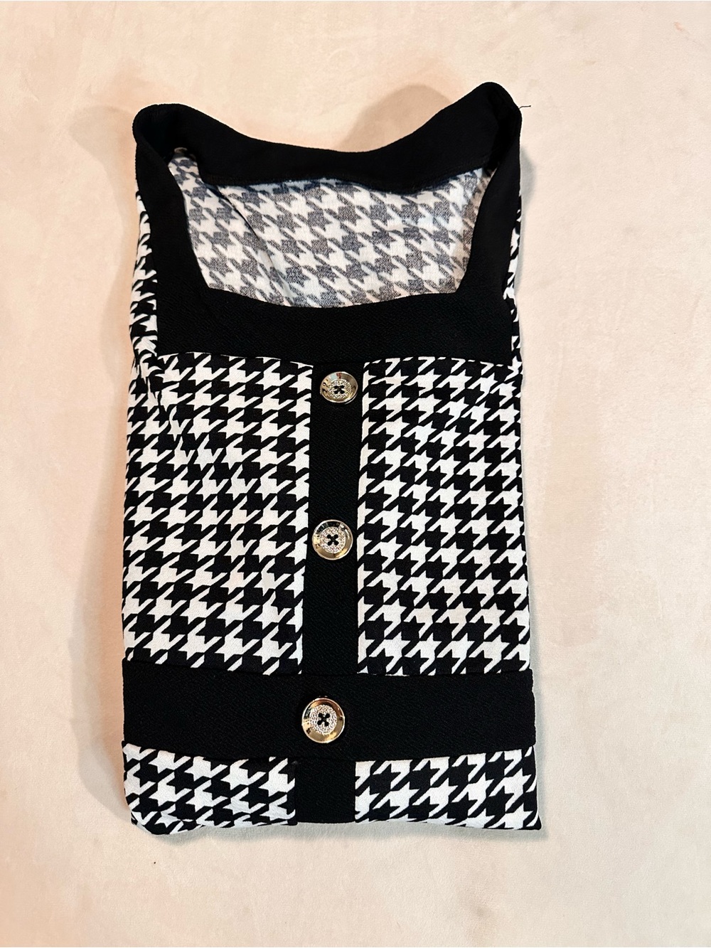 Houndstooth Midi Dress with Contrast Trim - Black/White - Picture 7 of 7